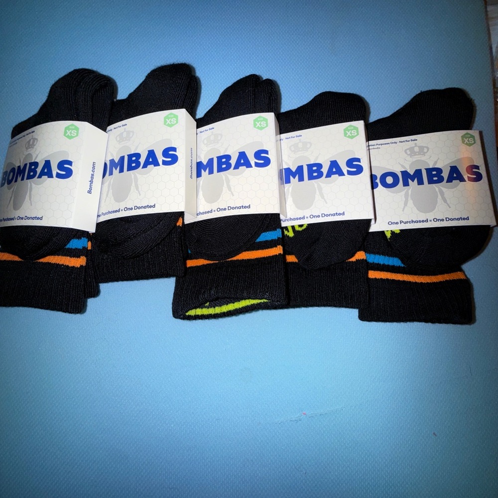 Bombas Ankle Socks Kids XS NEW 5 Pair Bundle Black Striped Honeycomb Support